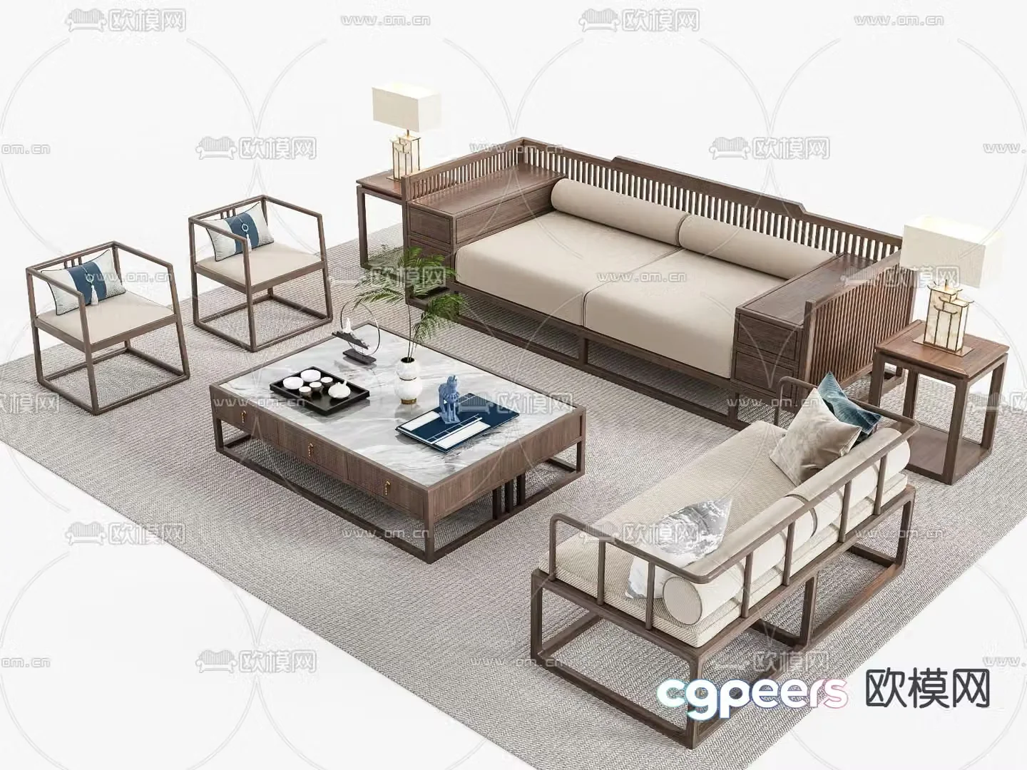 New Chinese style modular sofa 3d model