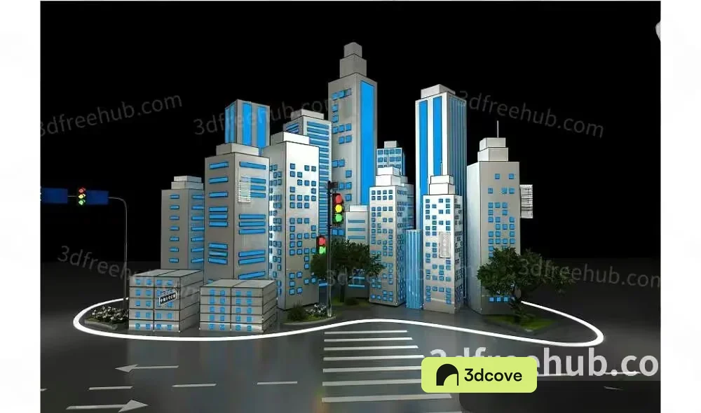 The Single Main Subject Is A Cityscape With A 3D Rendering Of