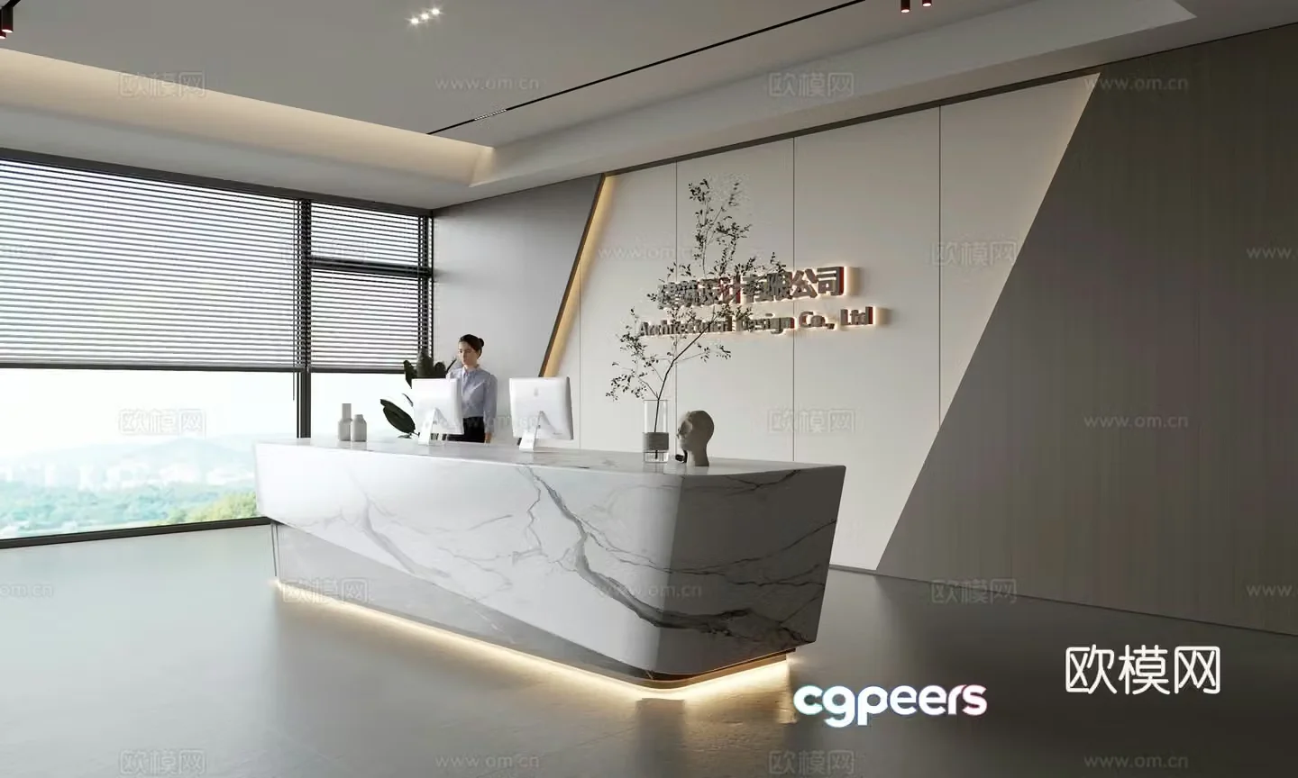 Modern company front desk reception area bar reception desk service desk company front desk background 3D model