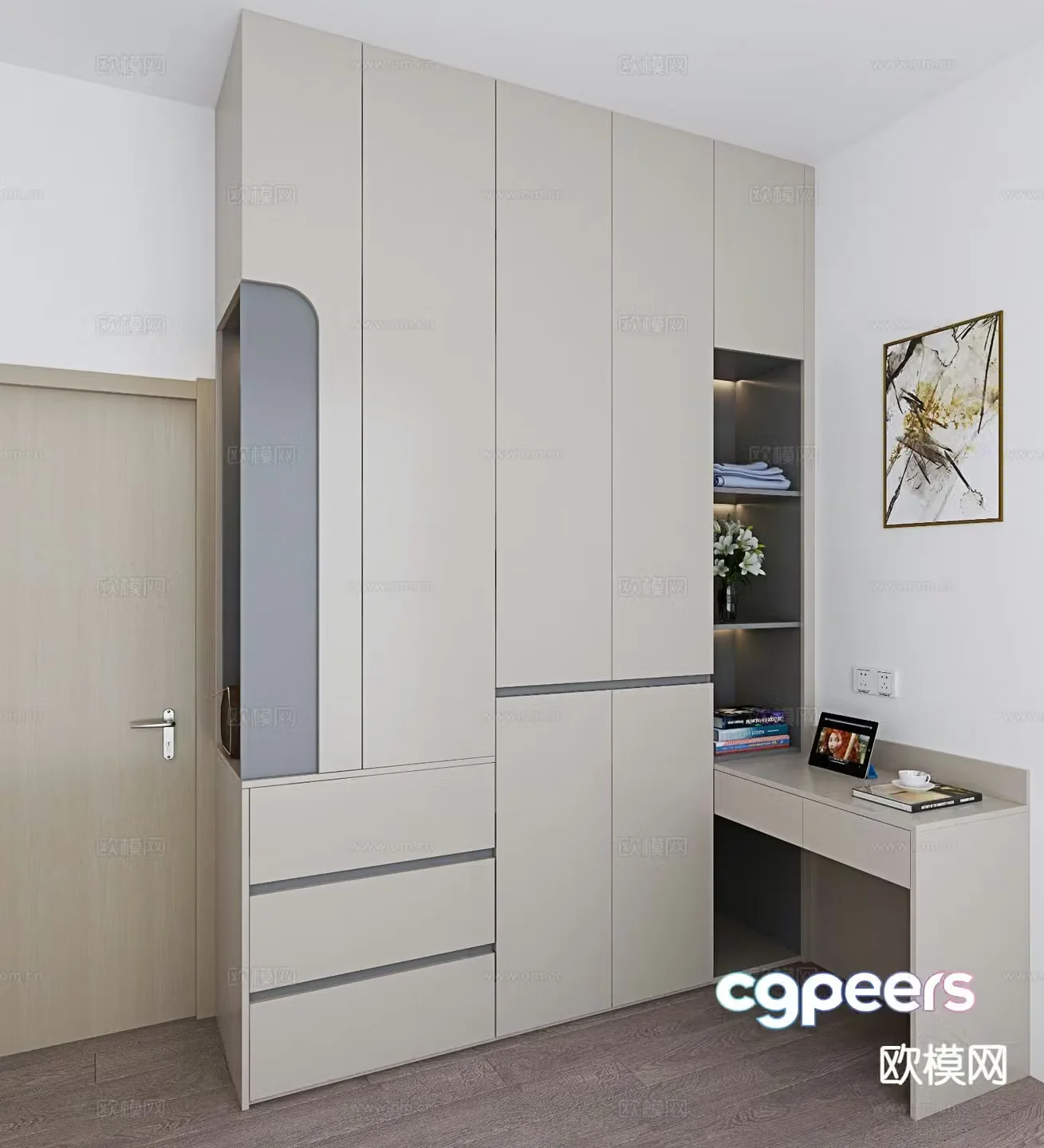 Modern wardrobe desk integrated cabinet 3d model