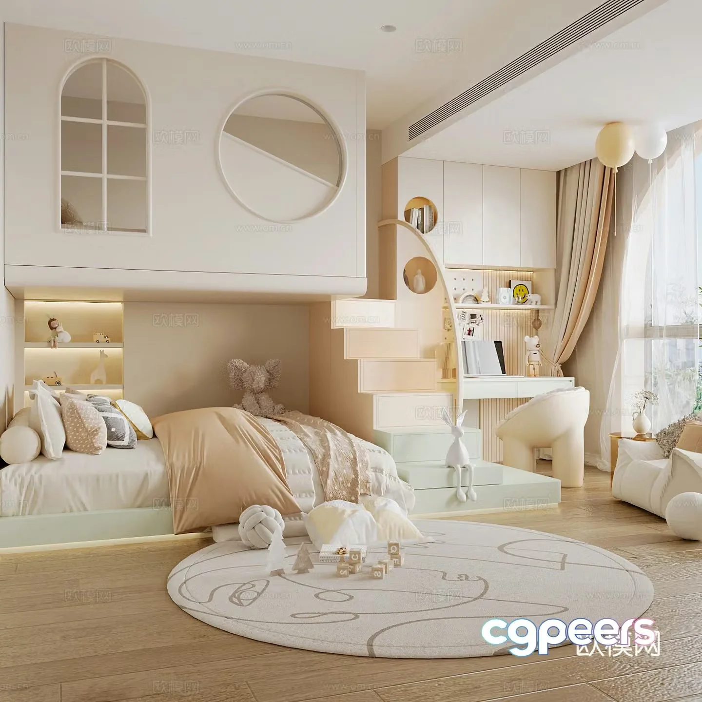 Cream style children’s room 3D model of children’s room