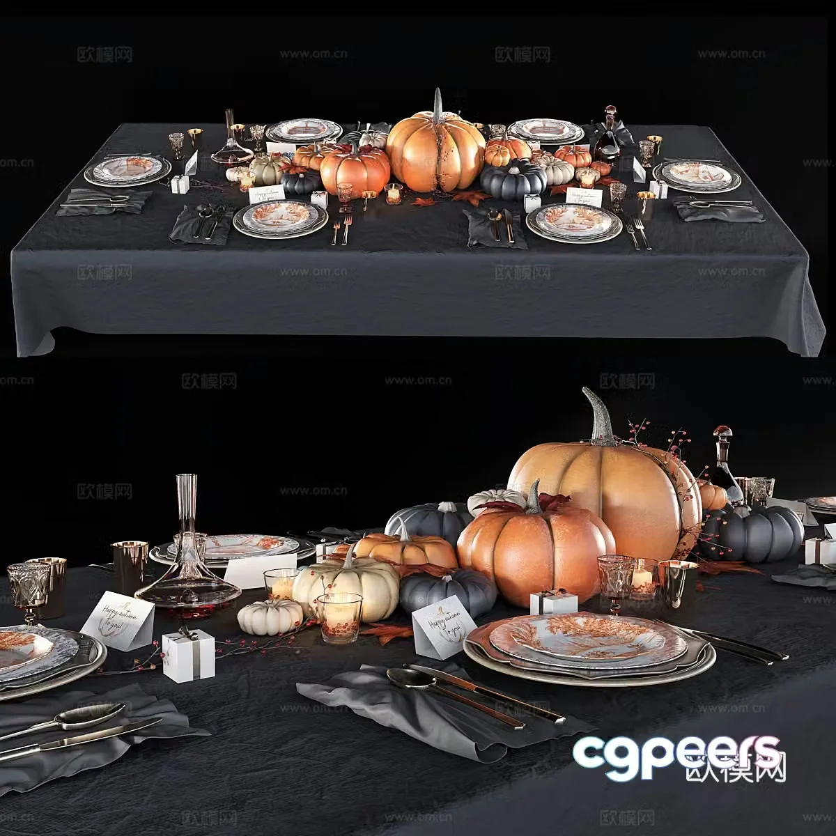 modern tableware pumpkin halloween display 3d model