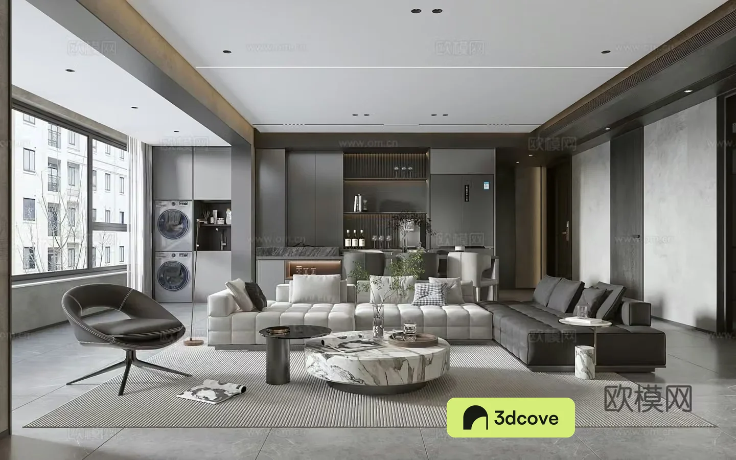 Modern living and dining room modern sofa and coffee table combination modern background wall