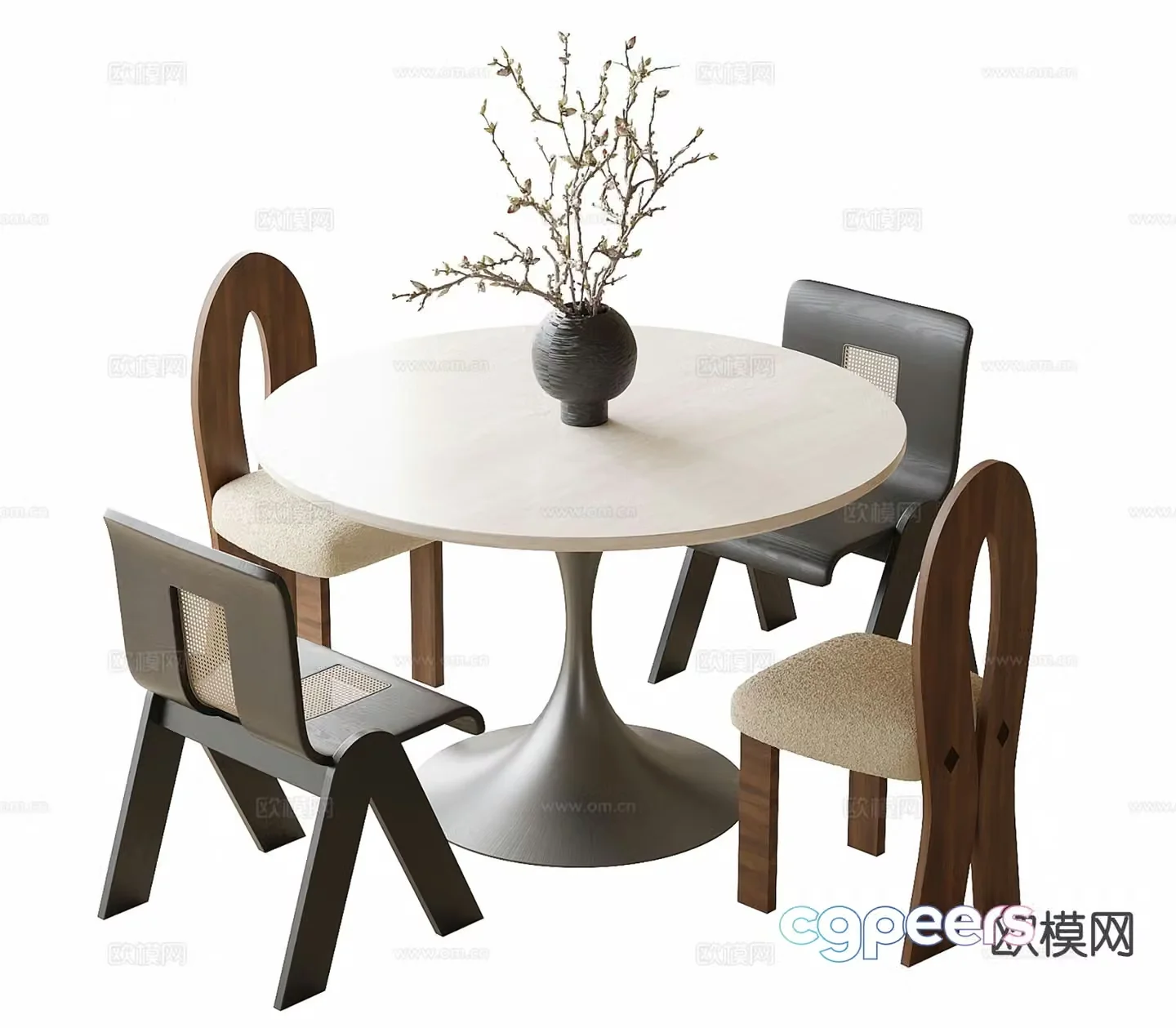 Modern dining table and chairs round dining table 3d model