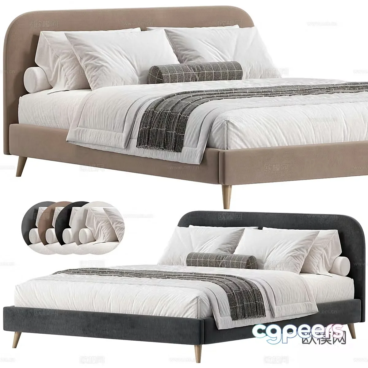 Modern fabric double bed 3d model