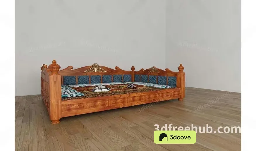 Wooden Daybed With Blue Cushions