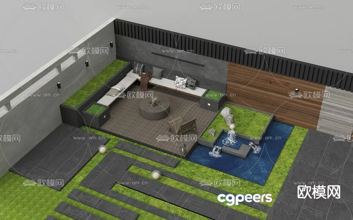 Courtyard landscape garden 3d model