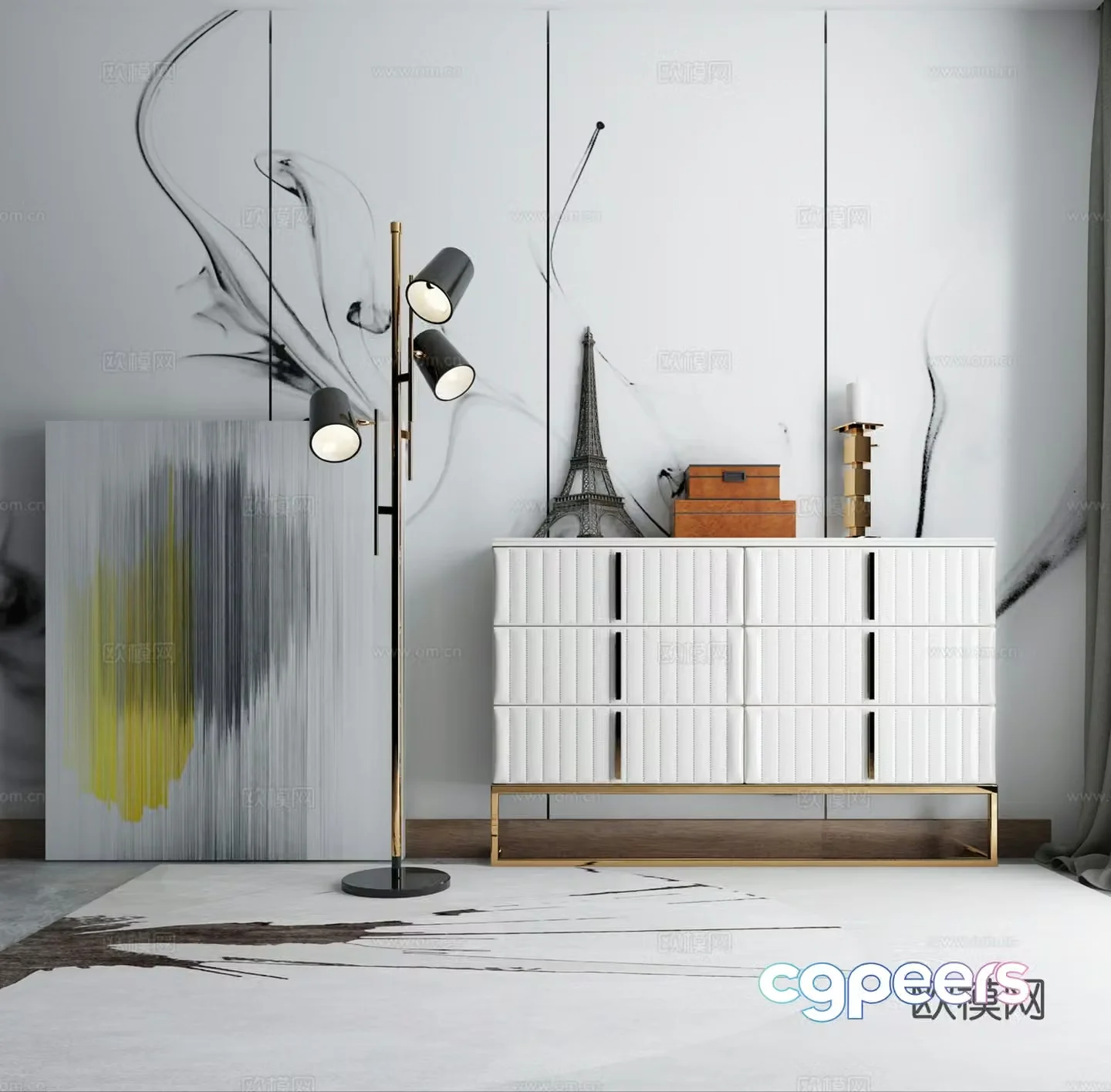 New Chinese style end view cabinet 3D model