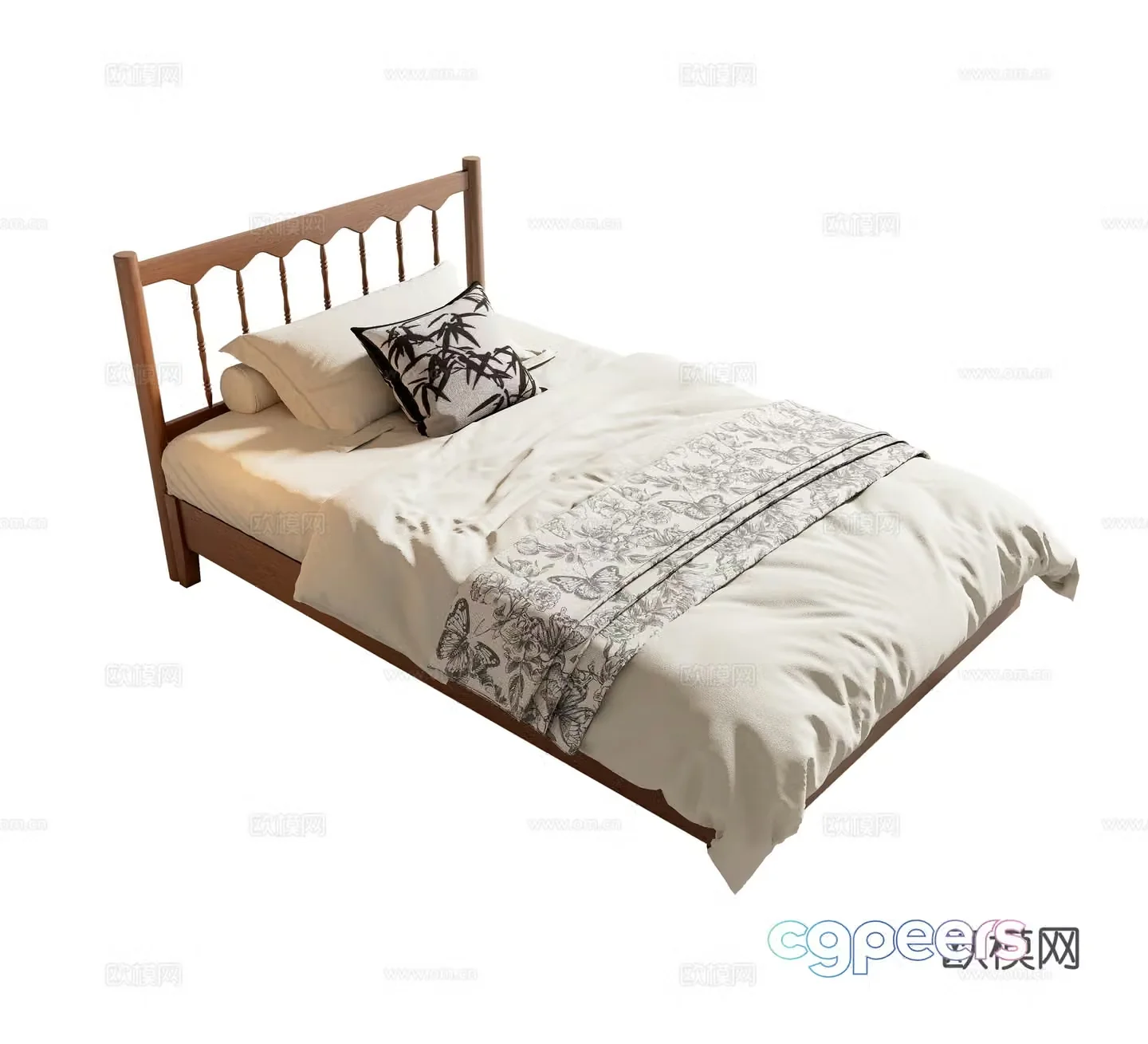 French medieval single bed 3D model
