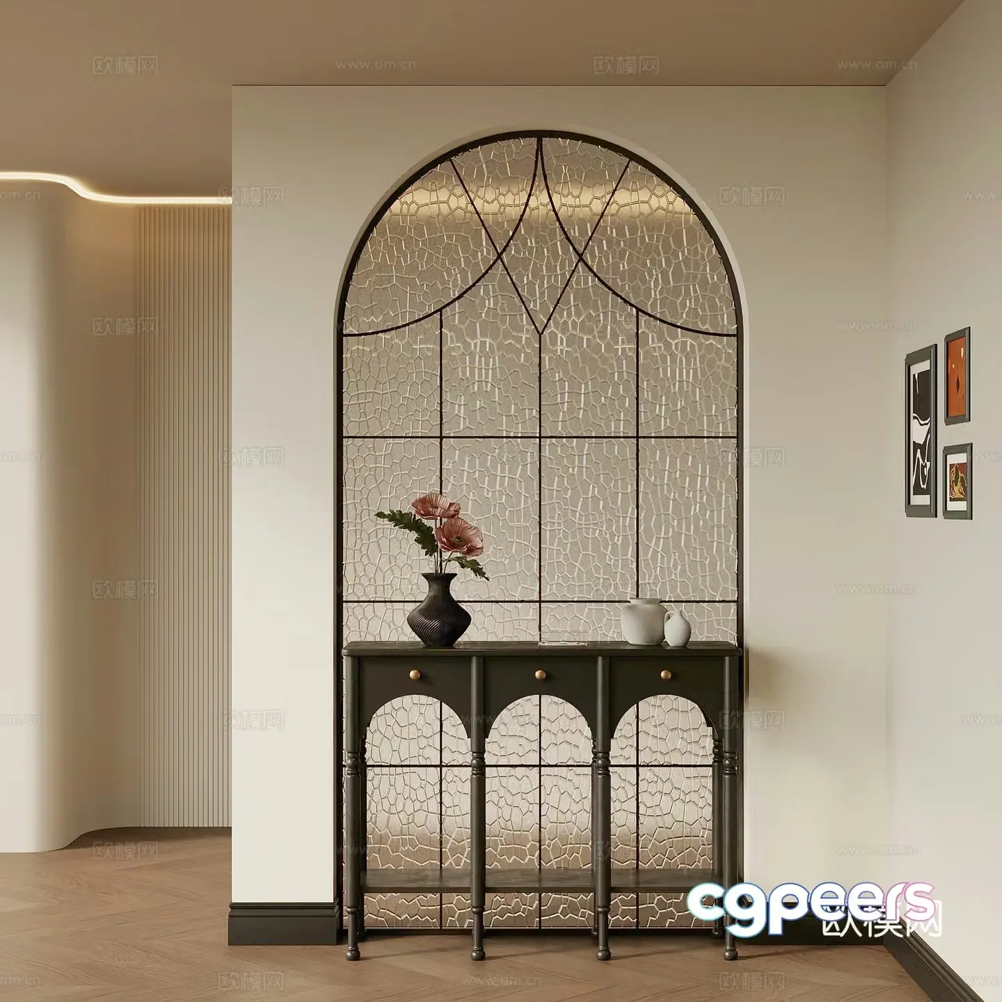 Entrance French retro entrance partition French retro end view cabinet 3D model