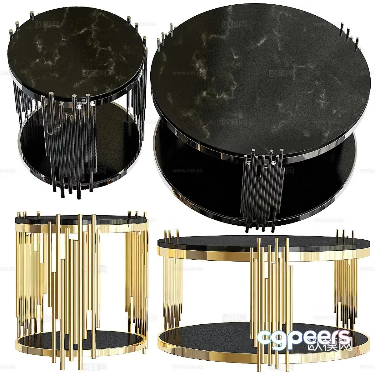 Coffee table combination Light luxury tea table Stone tea table Metal tea table Mother and child tea table Round 3D model