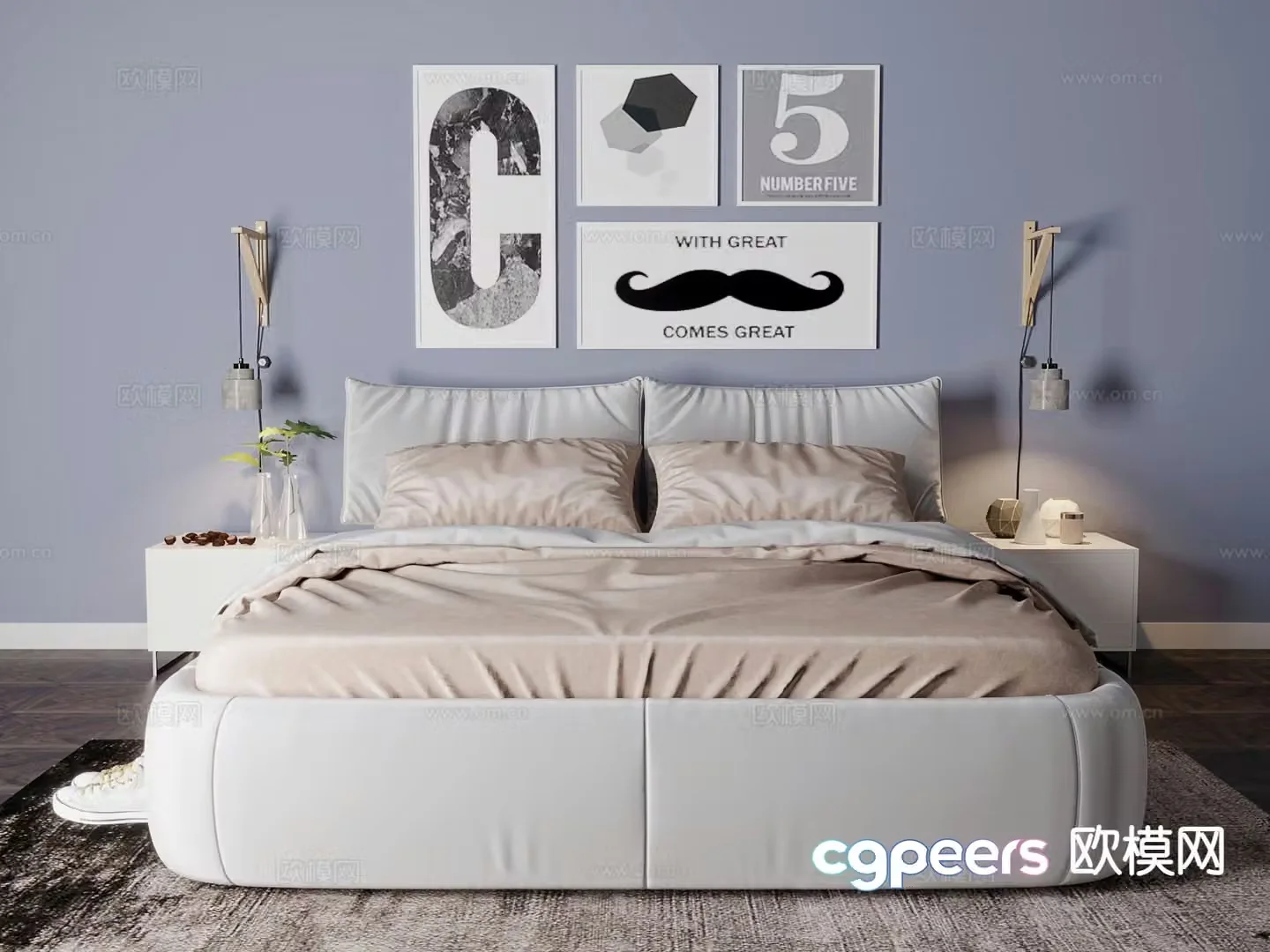 Modern double bed 3d model