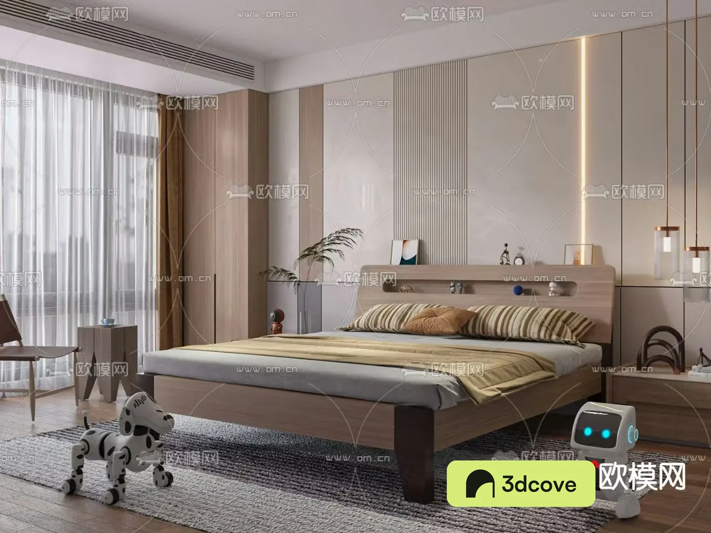 Solid wood double bed