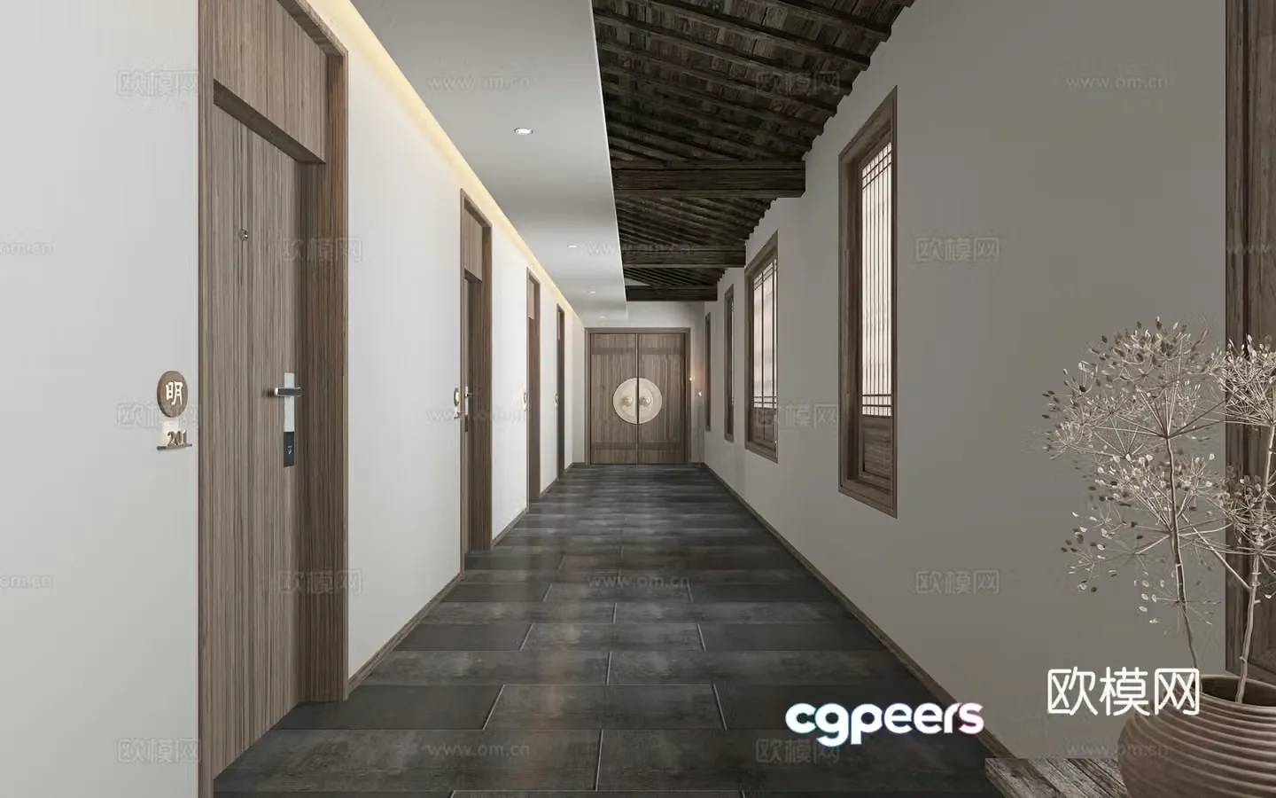 hotel corridor aisle 3d model