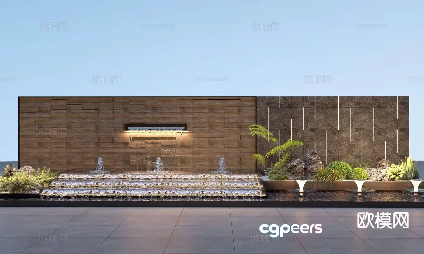 Modern landscape wall water feature stacked water feature wall 3d model