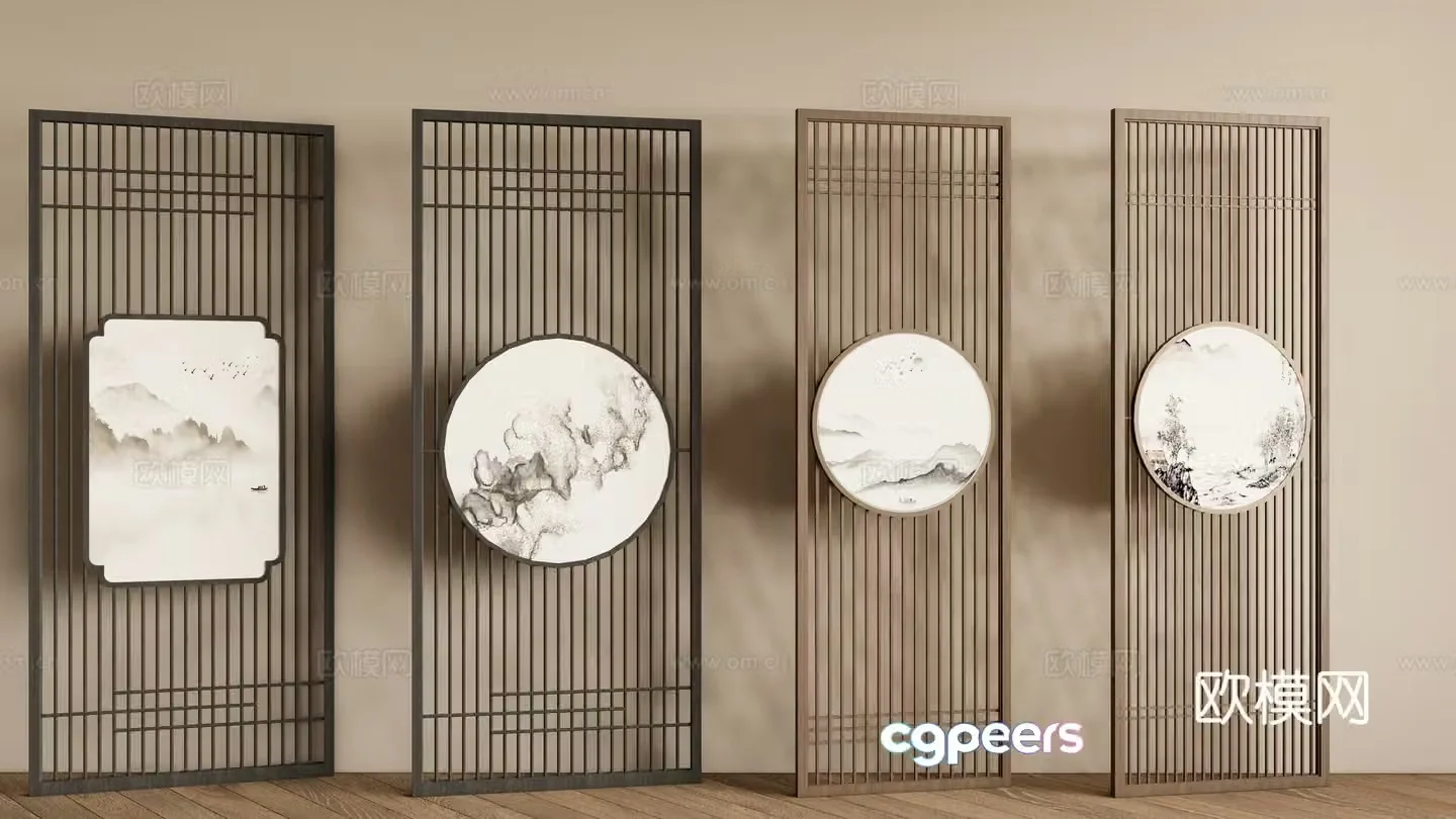 New Chinese style screen decorative screen entrance screen 3D model