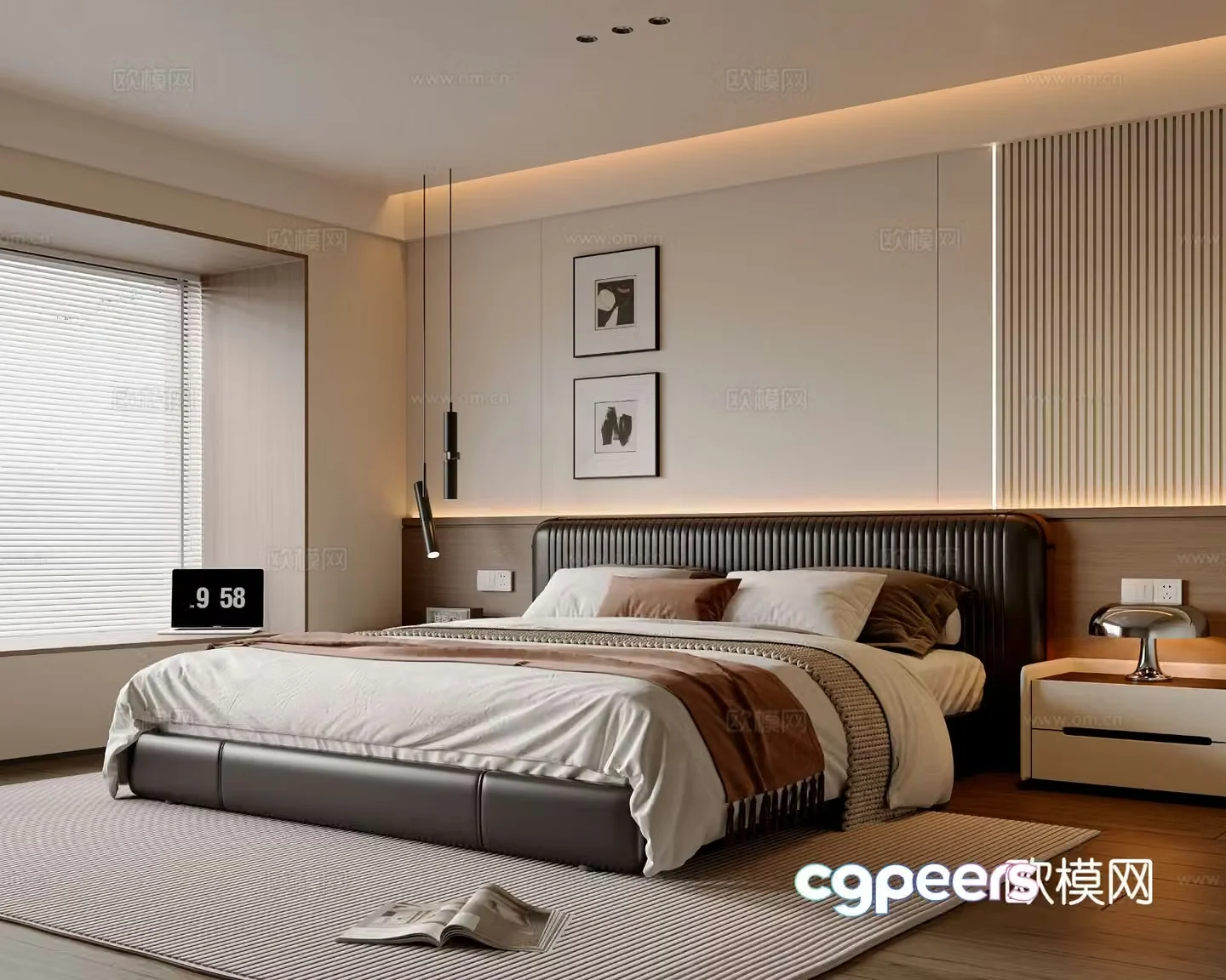 Modern simple bedroom double bed desk lamp chandeliers master bedroom ornaments bedside table 3D model