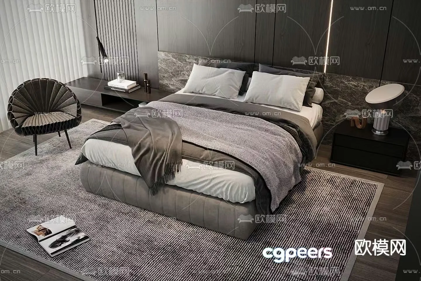 Modern double bed 3d model
