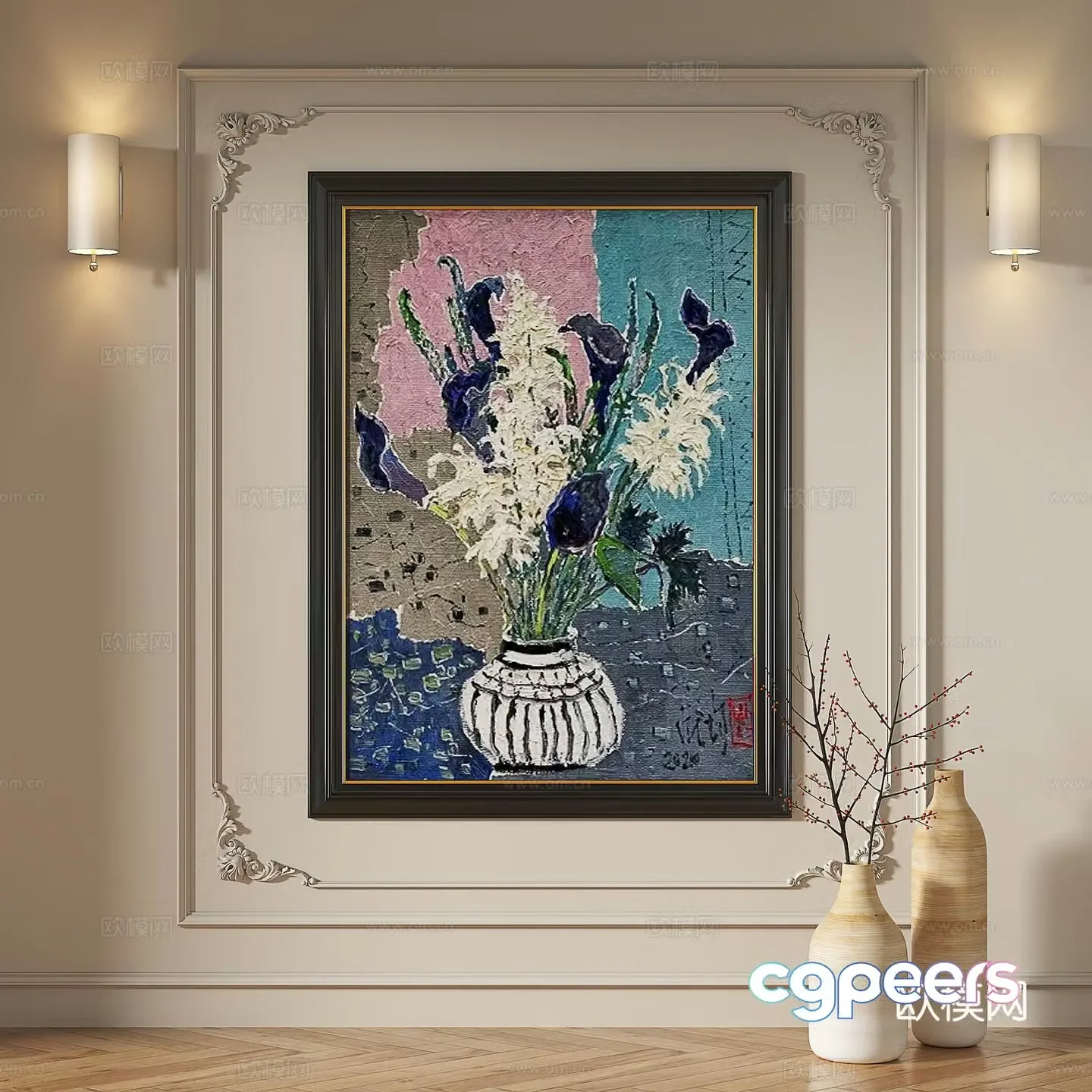 French retro medieval European classical abstract decorative painting 3d model