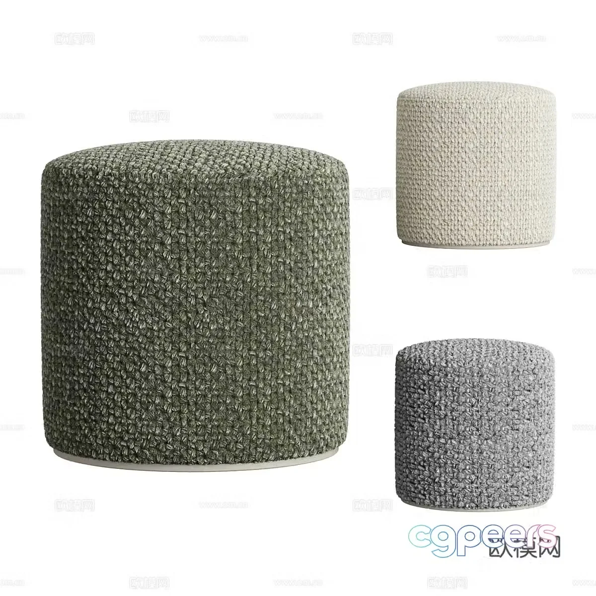 Modern Italian fabric round stool 3D model
