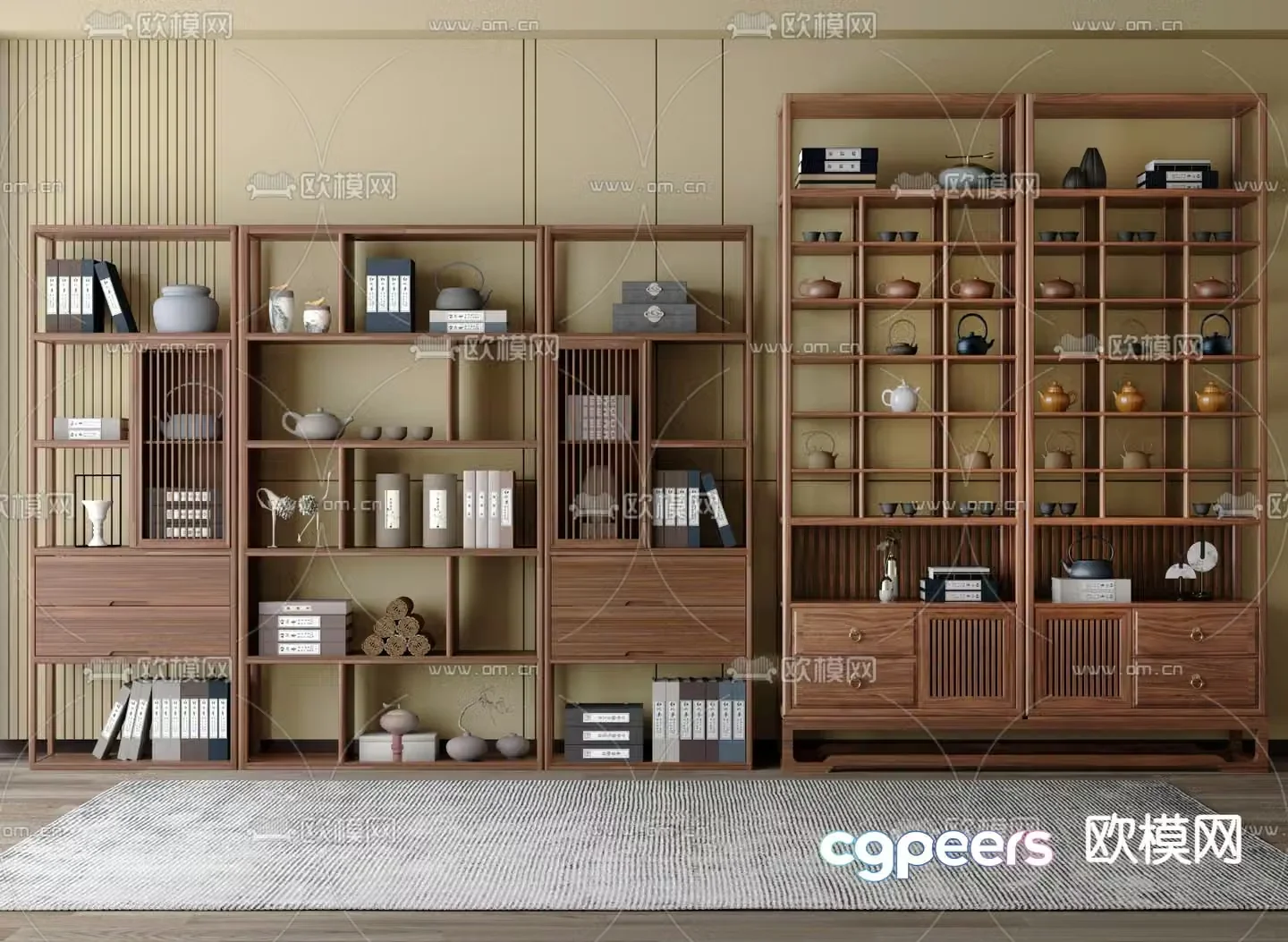 Bogu Shelf New Chinese Style Shelf Bookshelf 3D Model