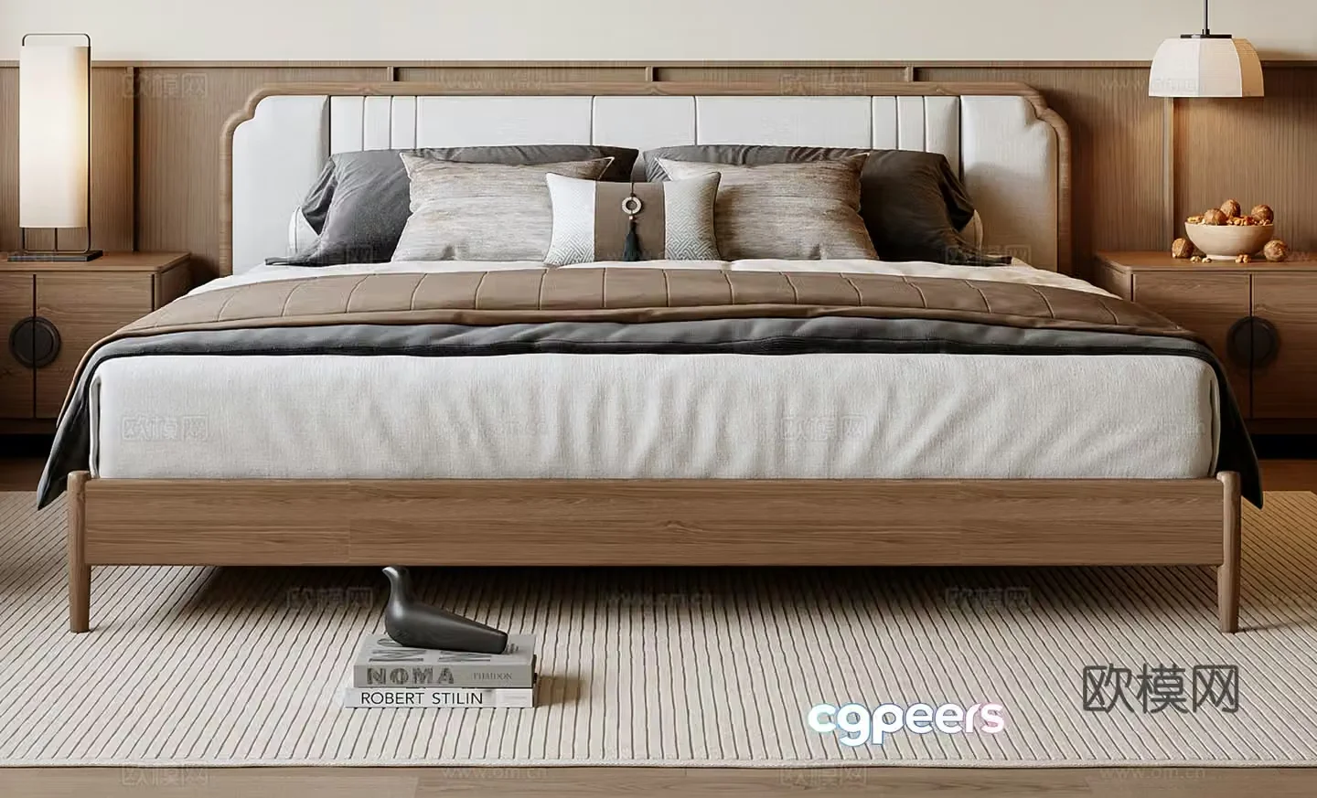 New Chinese style double bed 3d model