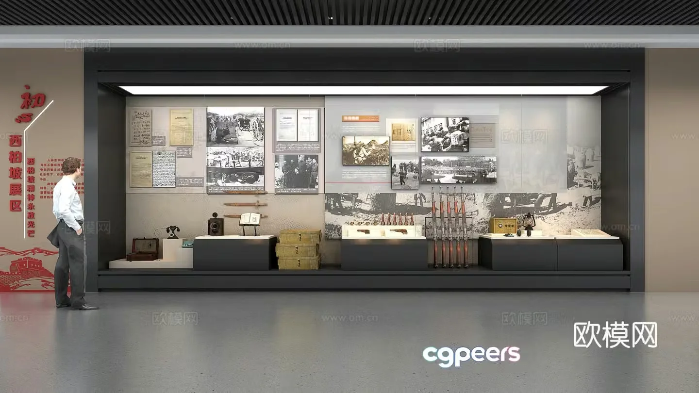 New Chinese style museum exhibition hall gun display cabinet 3D model