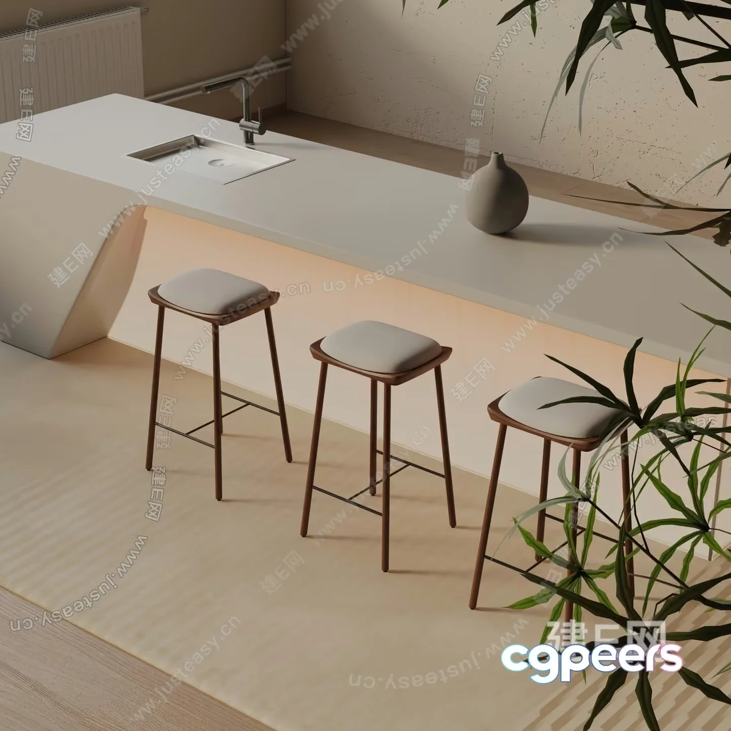 Modern Kitchen Island 3D Model – 21715 – VRAY Render