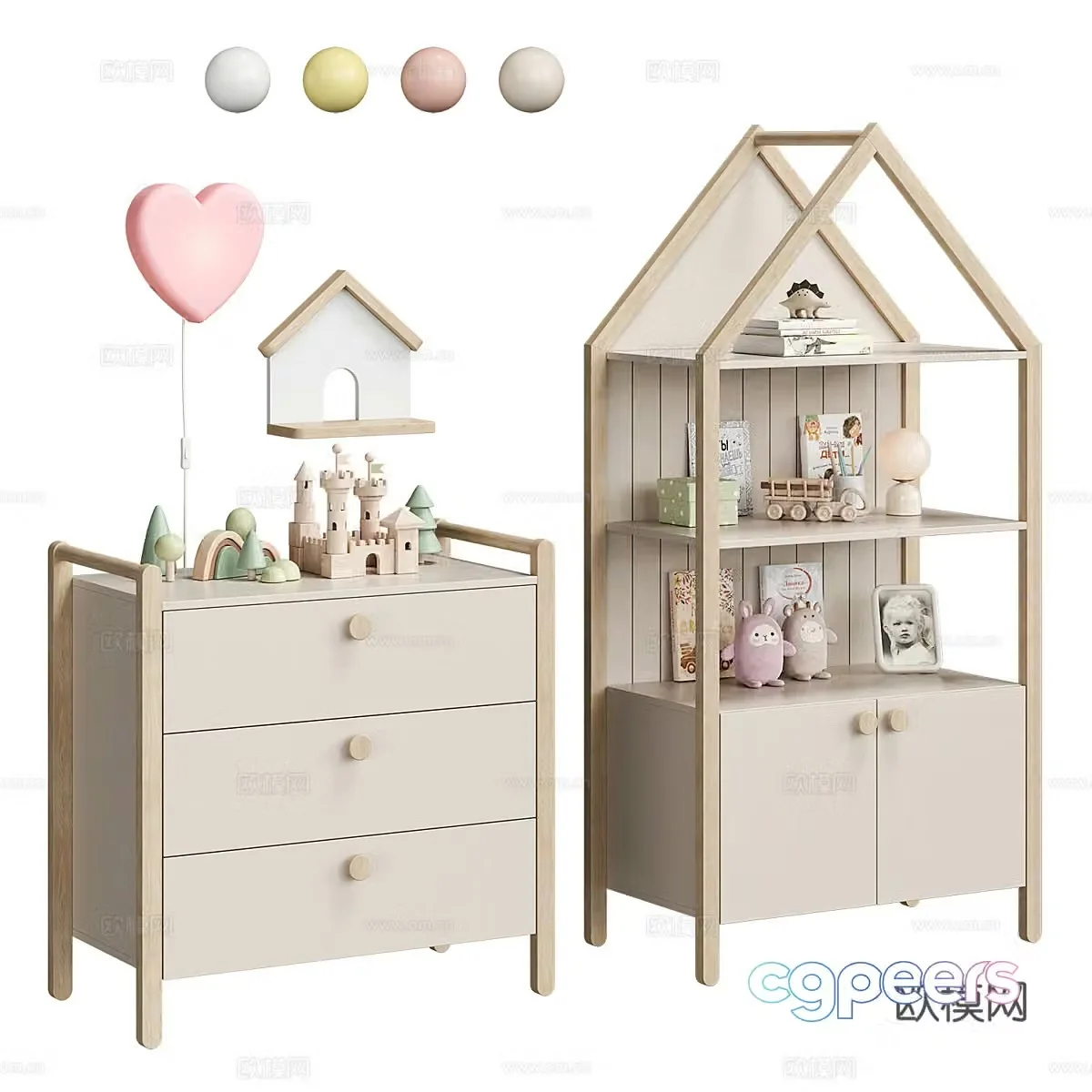 Modern Creamy Ruffy Children’s Furniture 3D Model