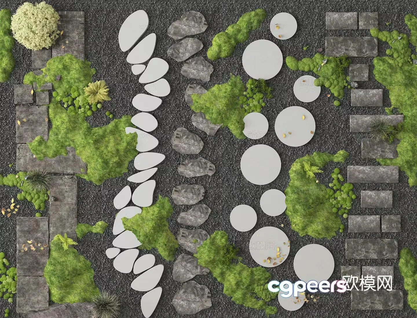 Bluestone slab Tingbu Sketch Gravel Trail Landscape Garden Road 3D Model