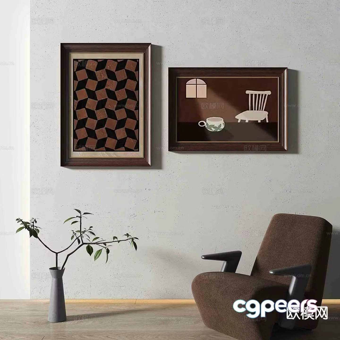 Medieval style cartoon oil painting decorative painting 3d model