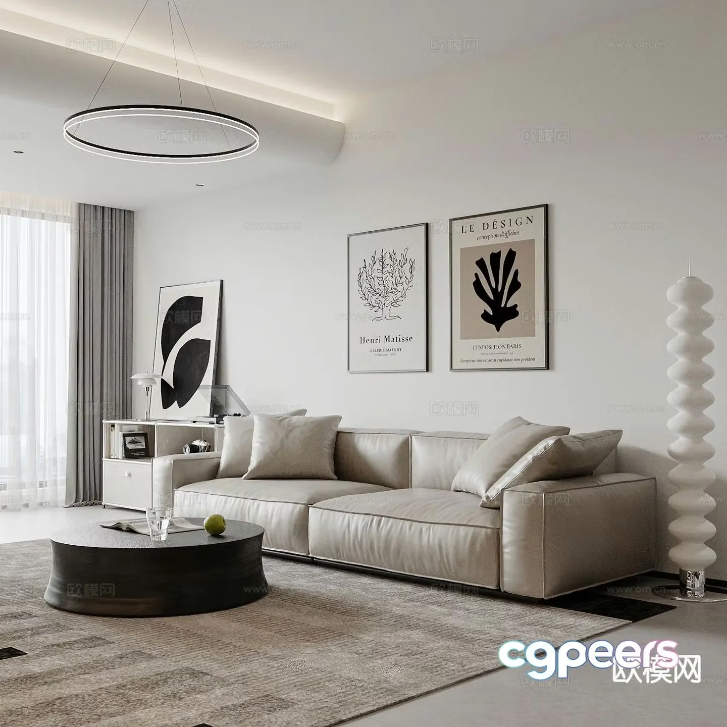 Double sofa leather sofa 3d model