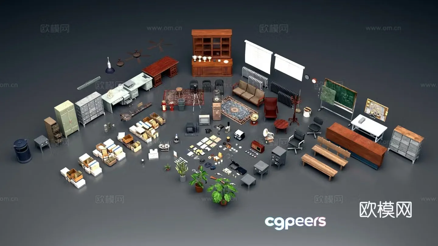 Retro office furniture 3d model