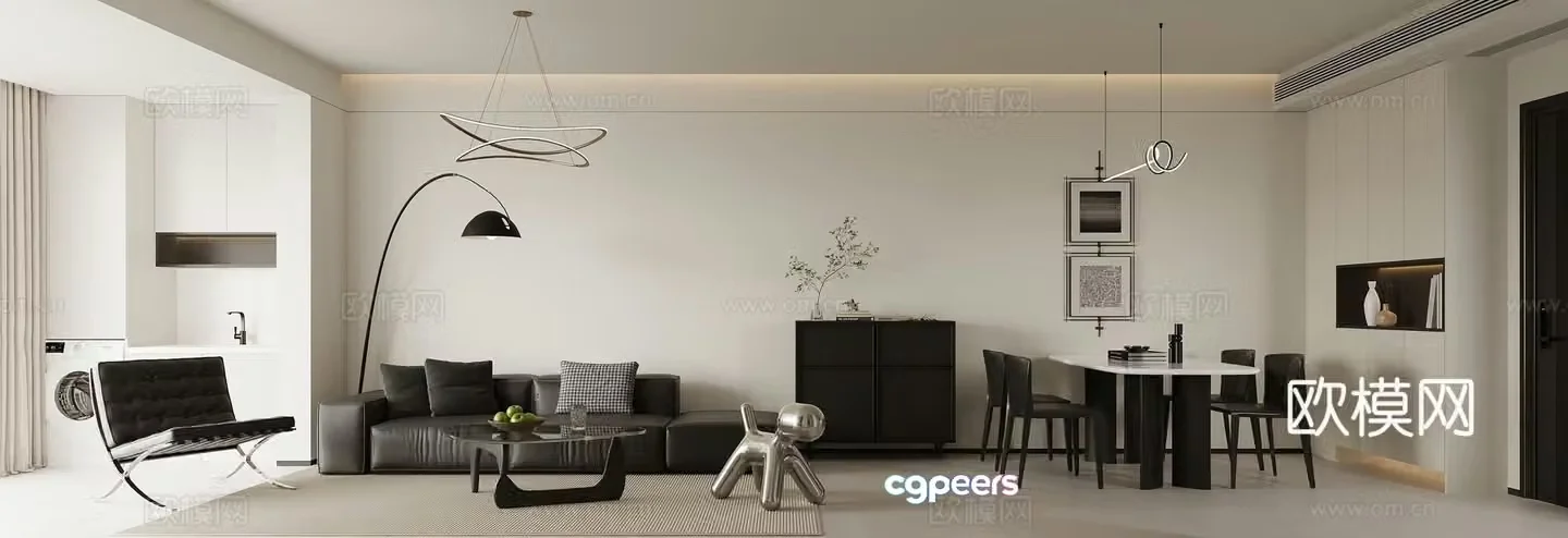 Modern living and dining room 3d model