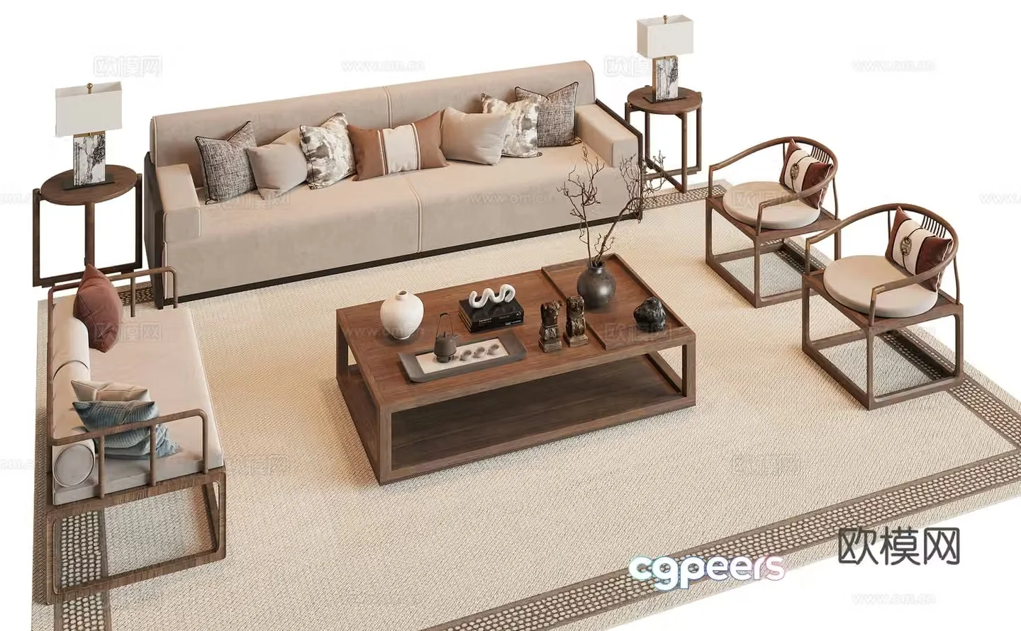 Song style sofa coffee table combination 3D model