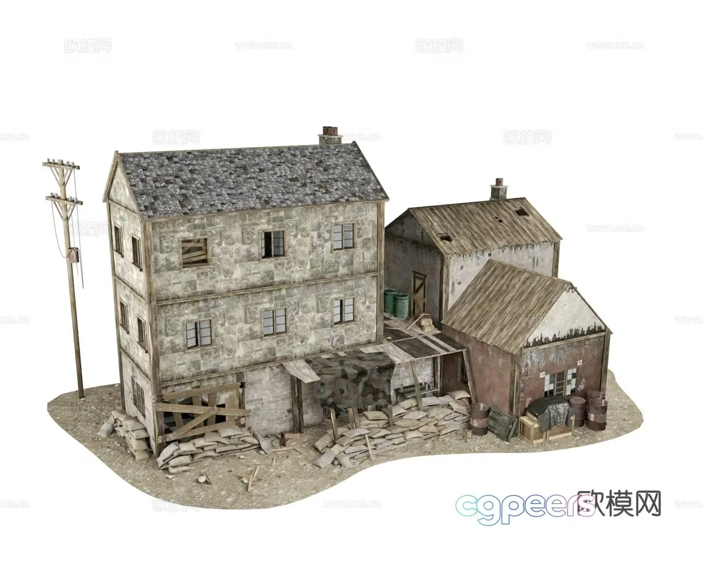 Residential Building Broken Residential Building 3D Model