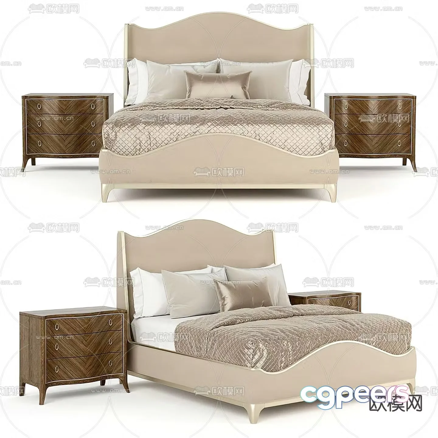 European double bed 3d model