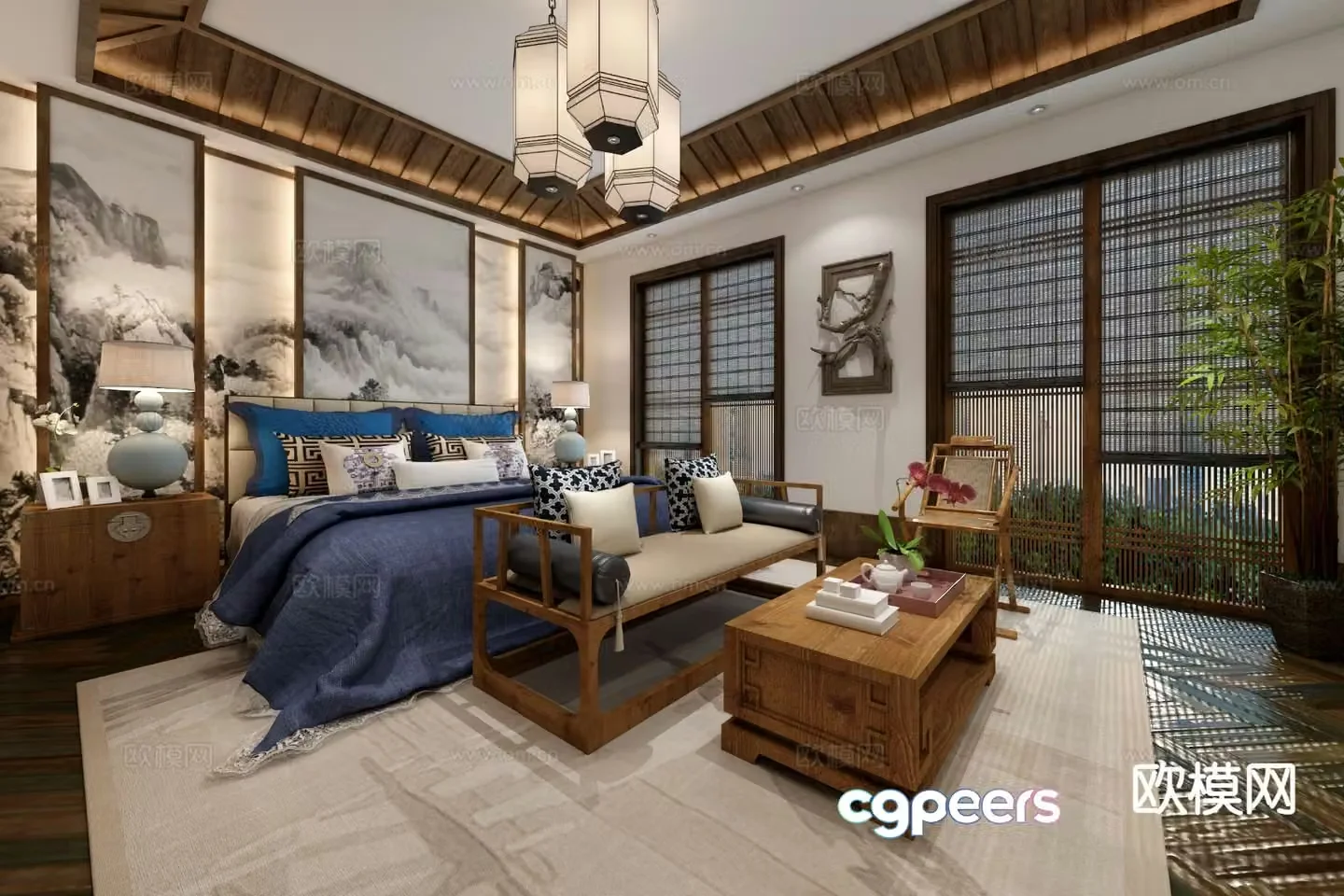 New Chinese style bedroom master bedroom B&B bedroom elders room 3d model