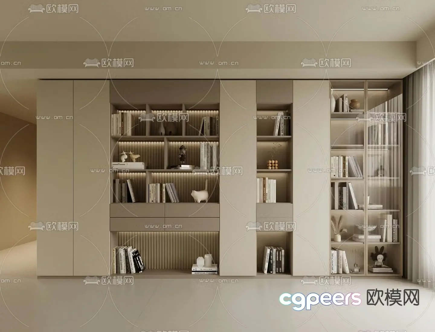 Cream style bookcase decorative cabinet 3d model