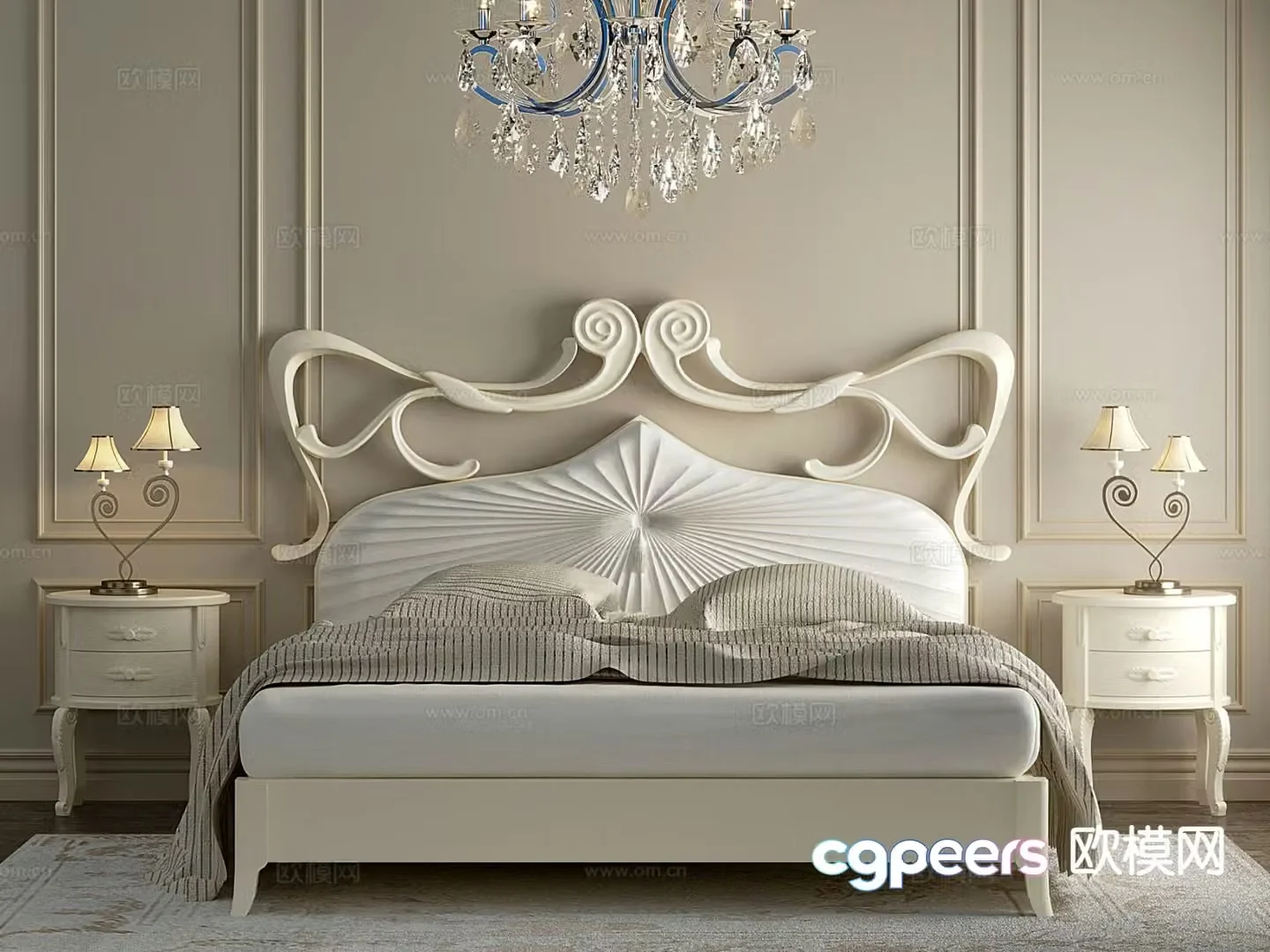 European double bed 3d model