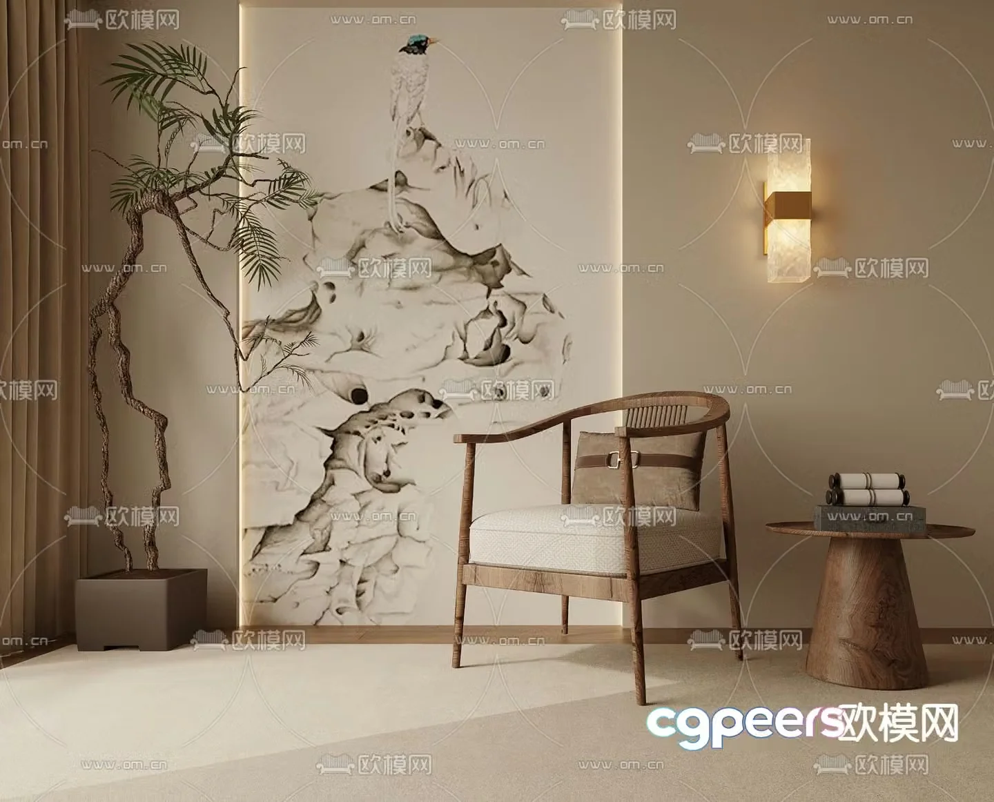 New Chinese style leisure chair single chair armchair 3d model