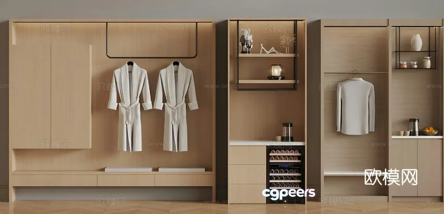 Modern doorless wardrobe Hotel small water bar 3D model