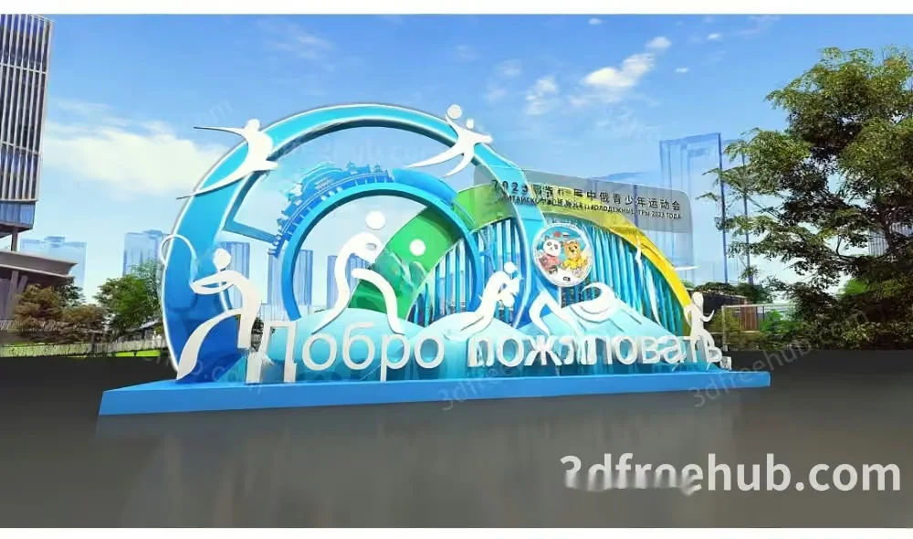 The Main Subject In This Image Is A Large Colorful Sign With A City 3D Model – 21099 – VRAY Render
