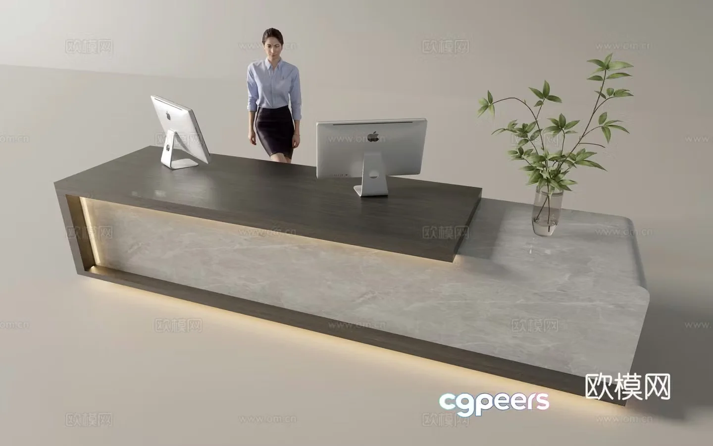 Modern company front desk reception desk service desk 3d model