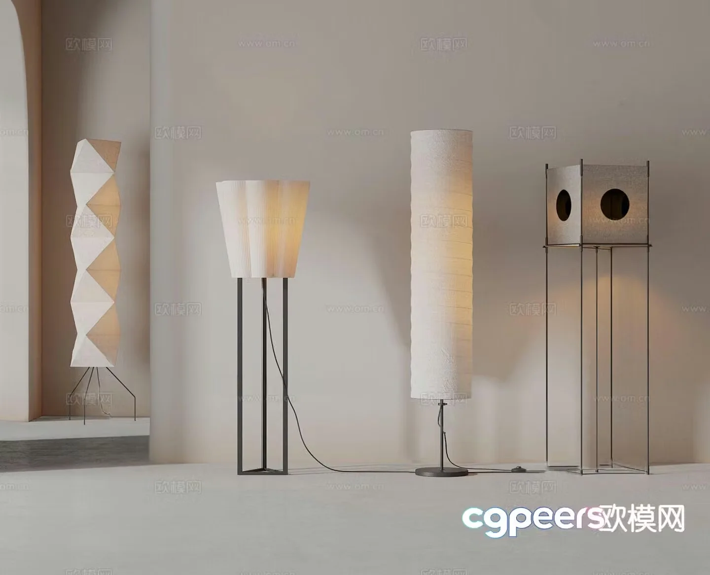 Japanese style floor lamp and paper floor lamp paper floor lamp 3d model