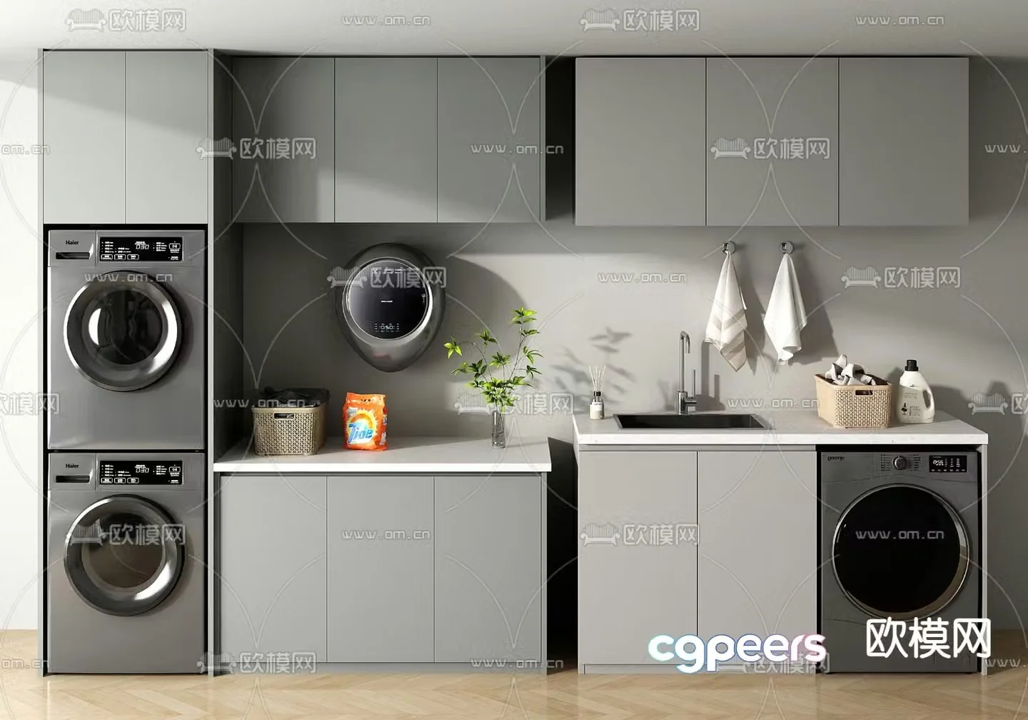 Modern balcony cabinet washing machine cabinet 3d model