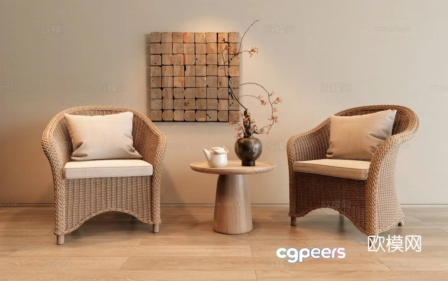 Modern rattan chair leisure chair outdoor table and chair 3d model