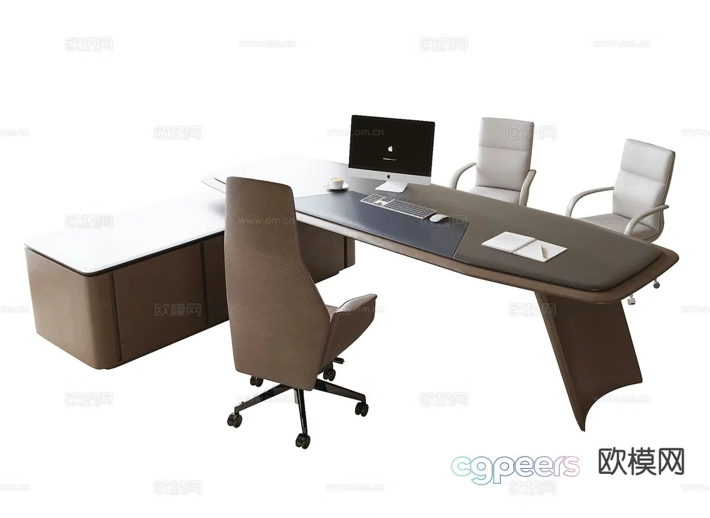 Modern boss desk office desk and chair 3d model