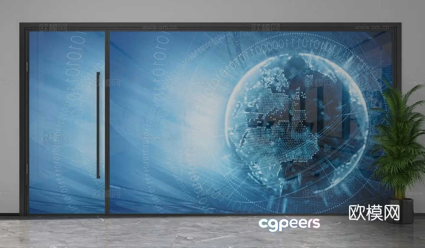Modern office curtain wall glass partition 3d model