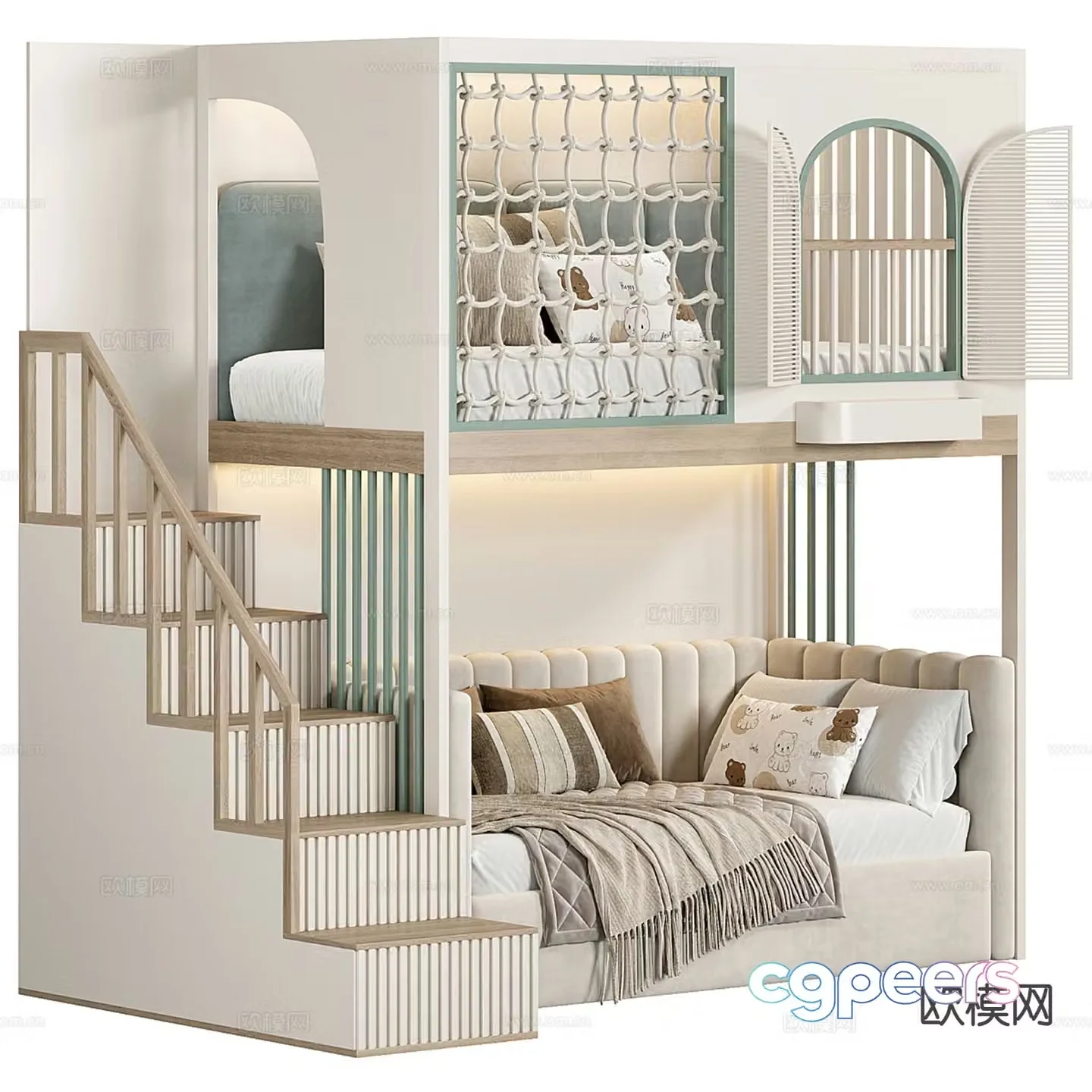 Modern children’s bed bunk bed bunk bed 3d model